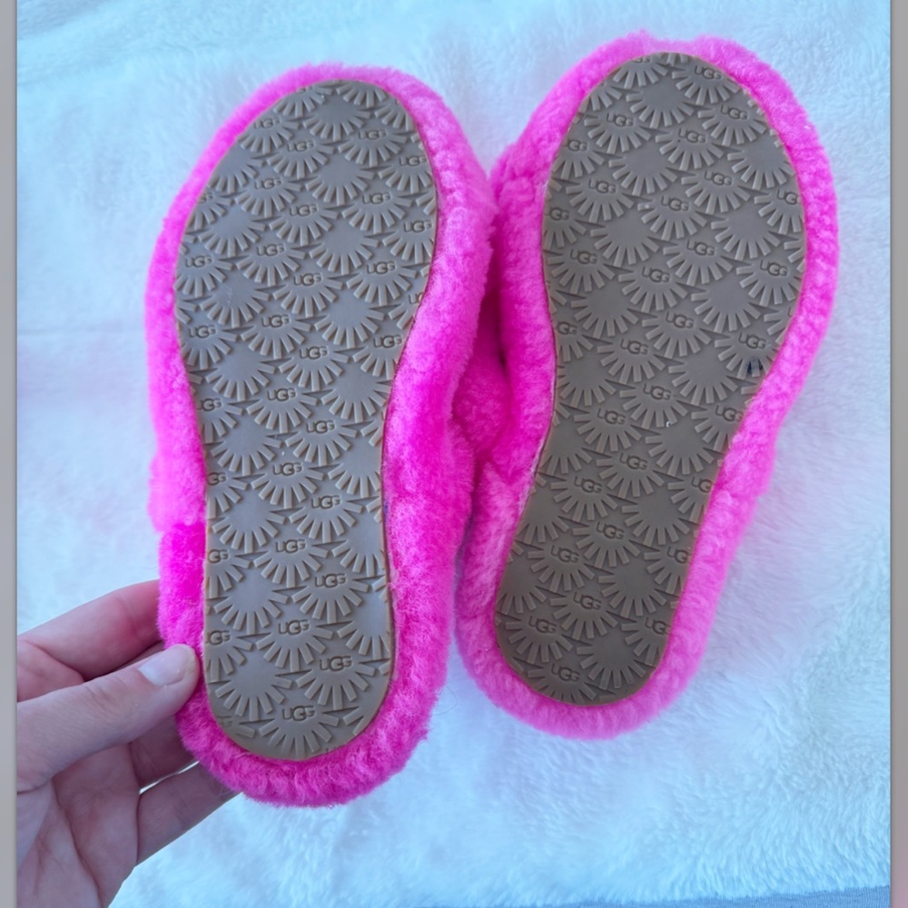 Ugg pink Oh Yeah fluffy slide slippers size girls 13 - Picture 6 of 8